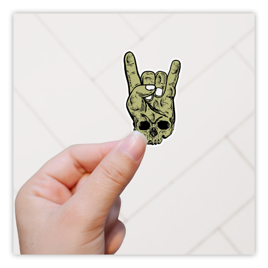 Zombie Skull Heavy Metal Devil Horns Die Cut Sticker (1029)