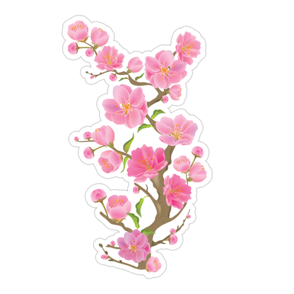 Branch of Pink Flowers Die Cut Sticker (1056)