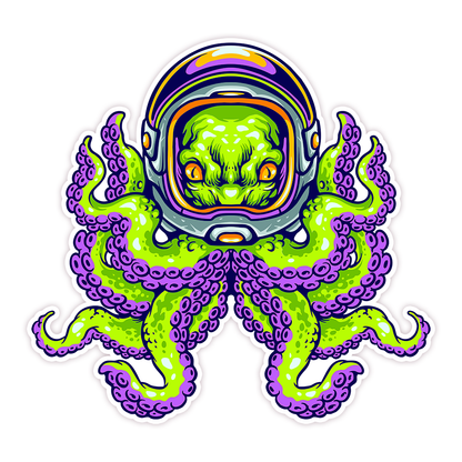 Alien Astronaut Octopus Die Cut Sticker (107)