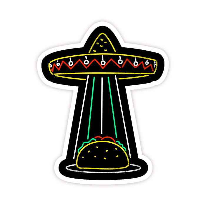 Sombrero UFO Taco Abduction Die Cut Sticker (108)