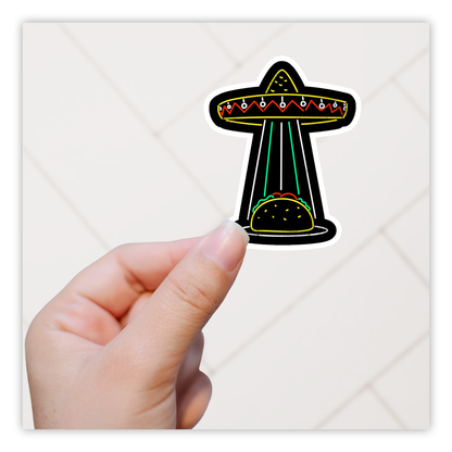 Sombrero UFO Taco Abduction Die Cut Sticker (108)