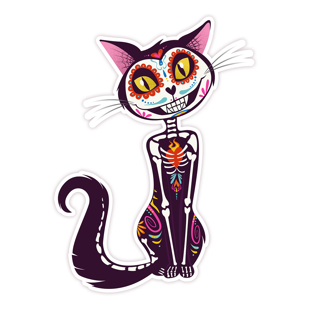 Day of the Dead Sugar Skull Cat Die Cut Sticker (11)