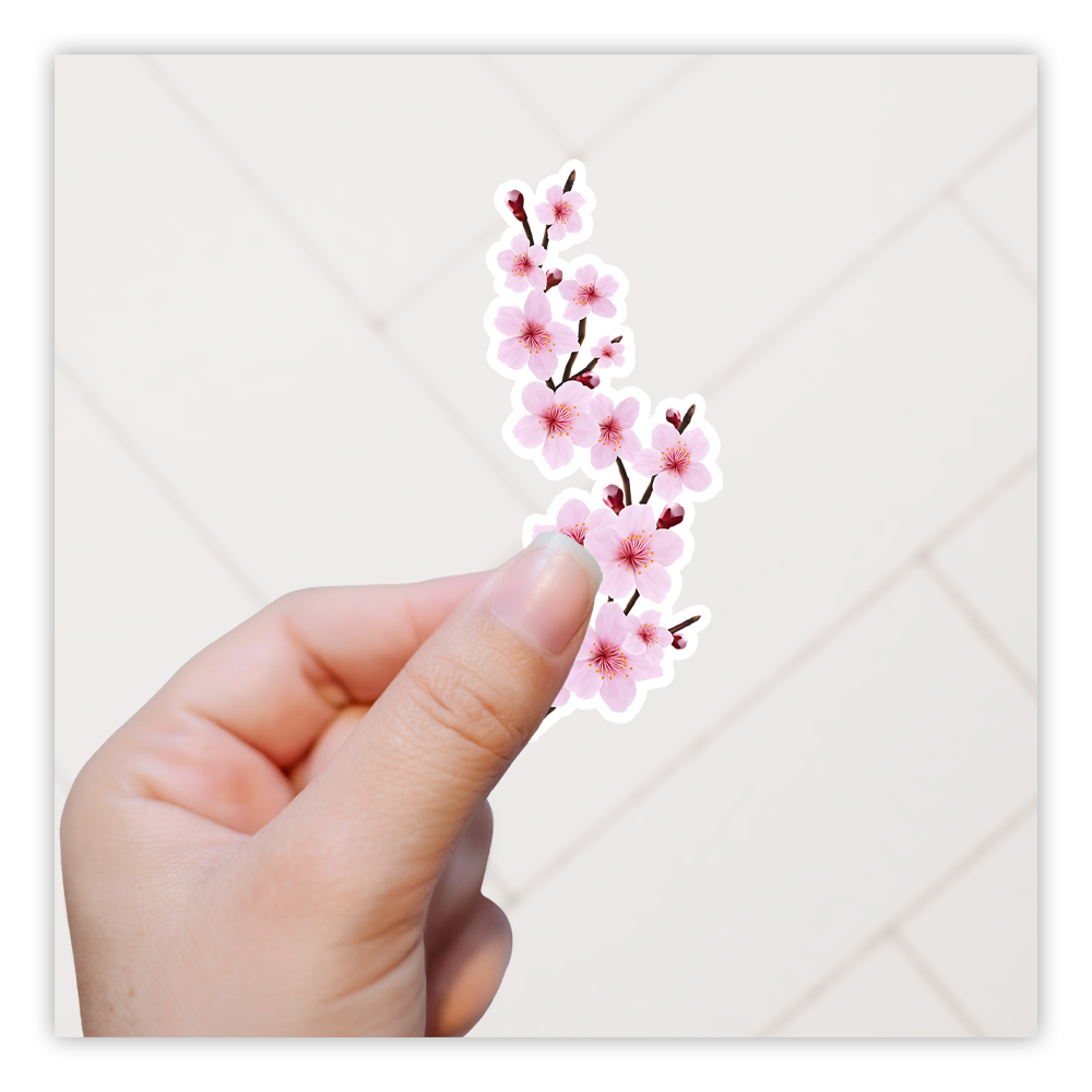 Branch of Pink Sakura Cherry Blossom Flowers Die Cut Sticker (1126)