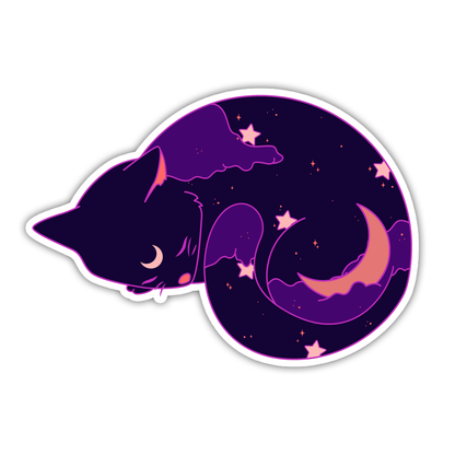 Sleeping Galaxy Cat Die Cut Sticker (1147)
