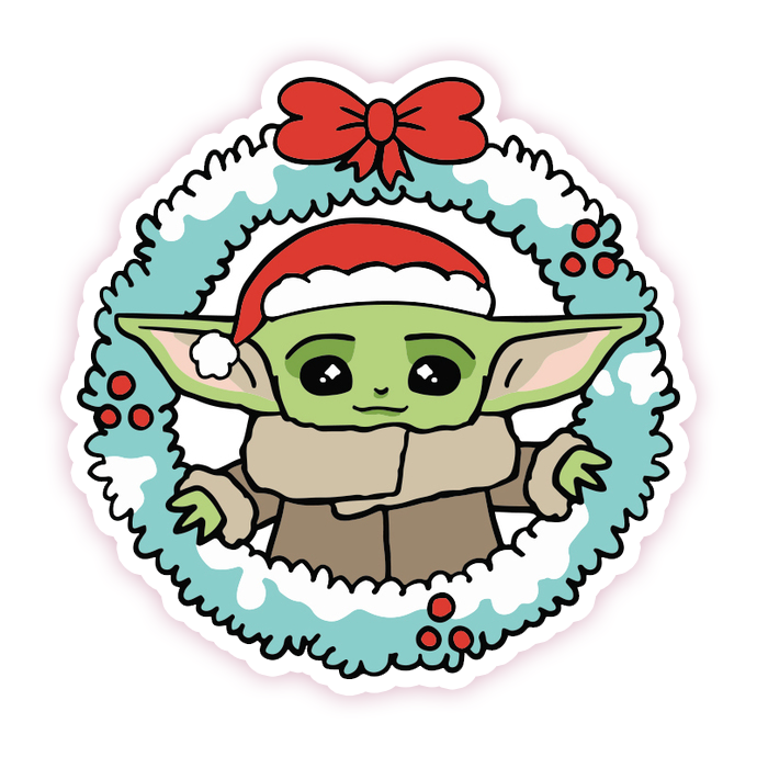 Star Wars The Mandalorian Christmas The Child Grogu Baby Yoda in Wreath Die Cut Sticker (1164)