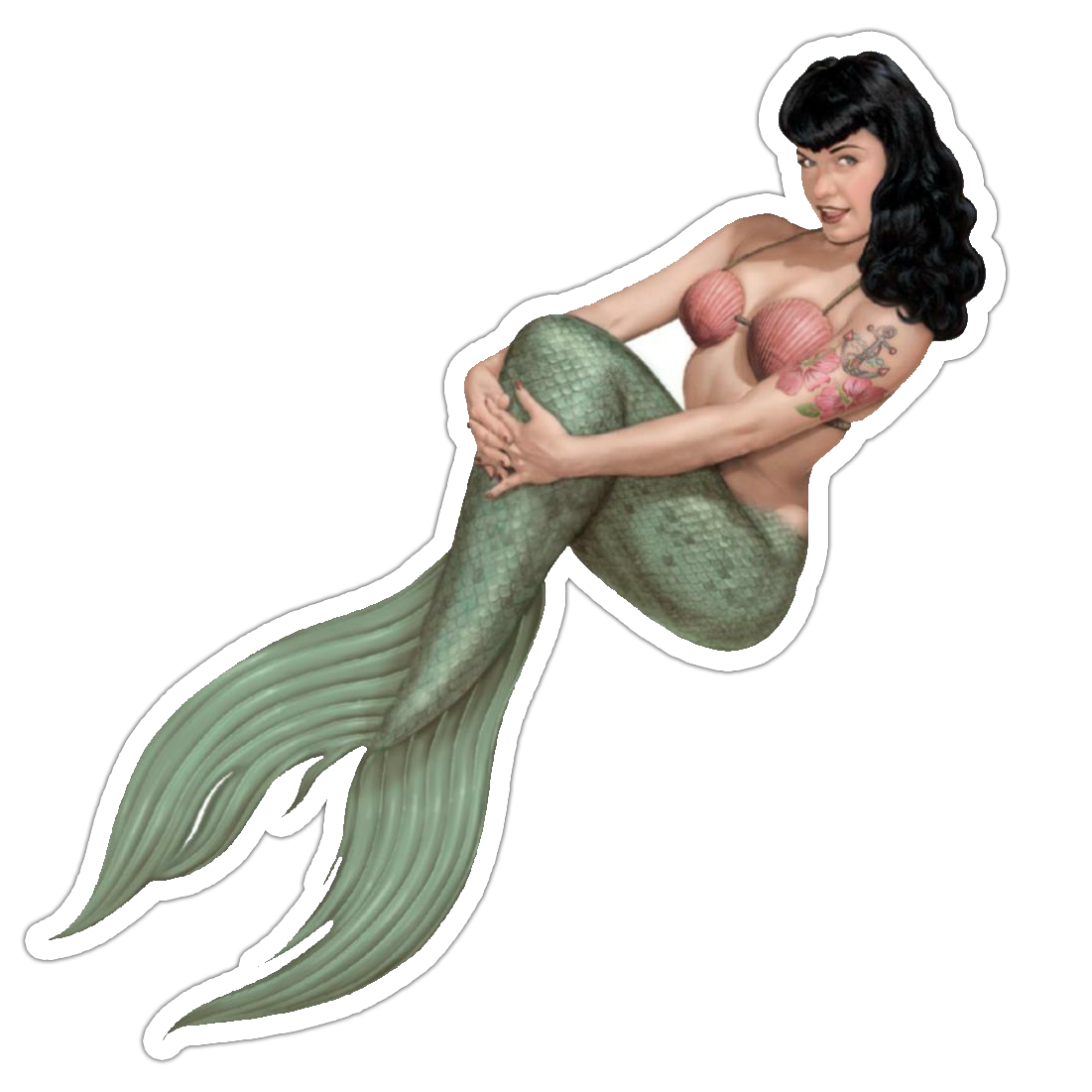 Mermaid Pin Up Girl Bettie Paige Die Cut Sticker (1197)