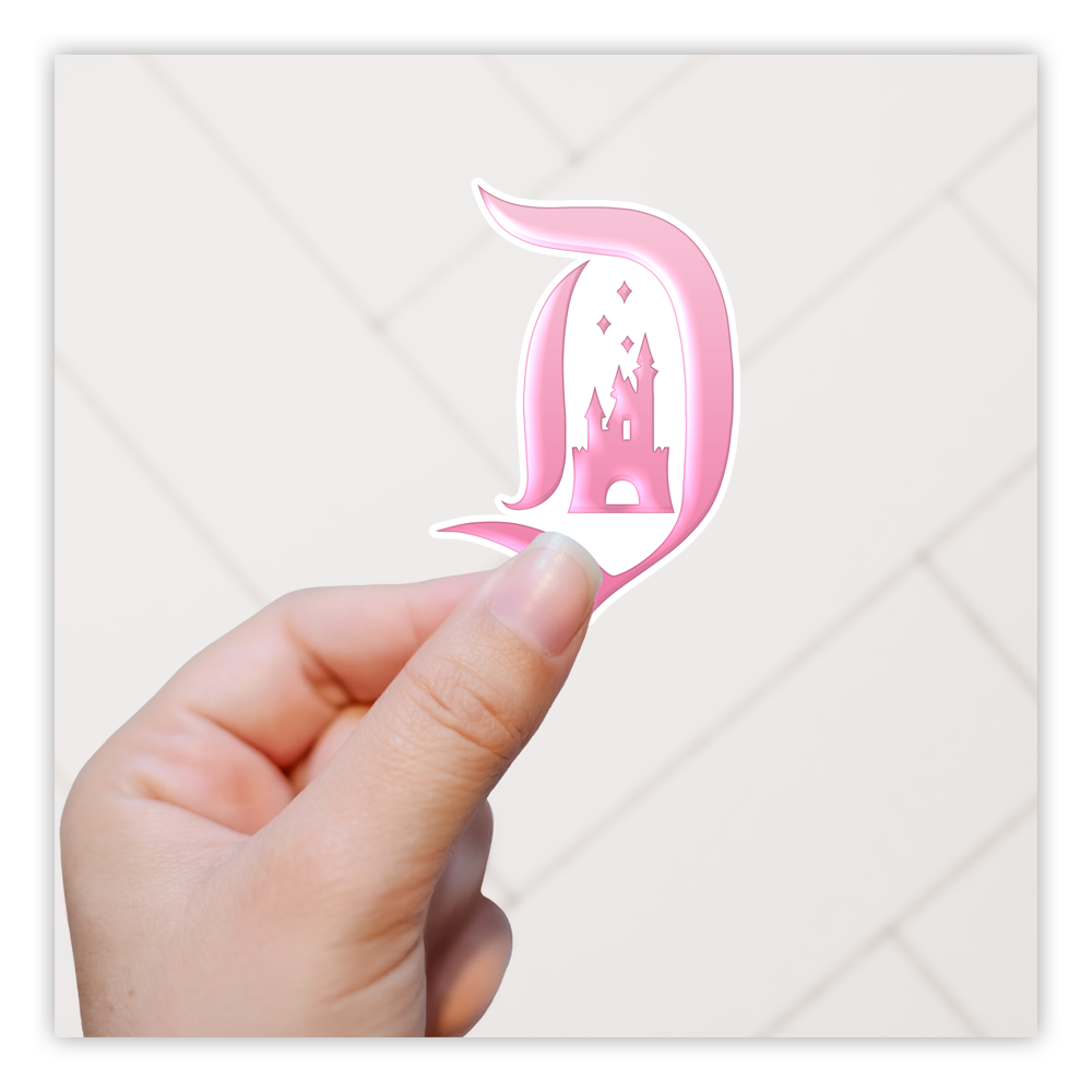 Pink Disney Castle in D Die Cut Sticker (1217)