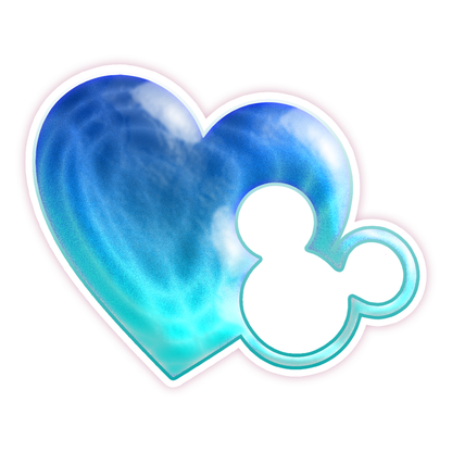 Hidden Mickey Mouse Icon - Blue Heart Die Cut Sticker (1222)