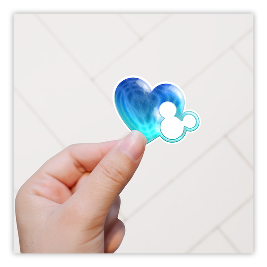 Hidden Mickey Mouse Icon - Blue Heart Die Cut Sticker (1222)