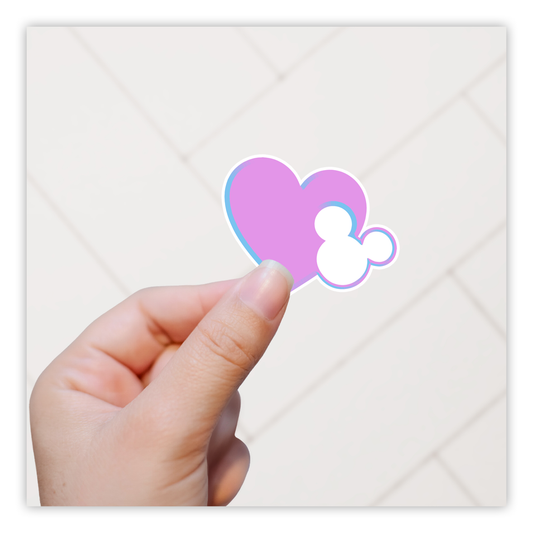 Hidden Mickey Mouse Icon - Pink Heart Die Cut Sticker (1223)