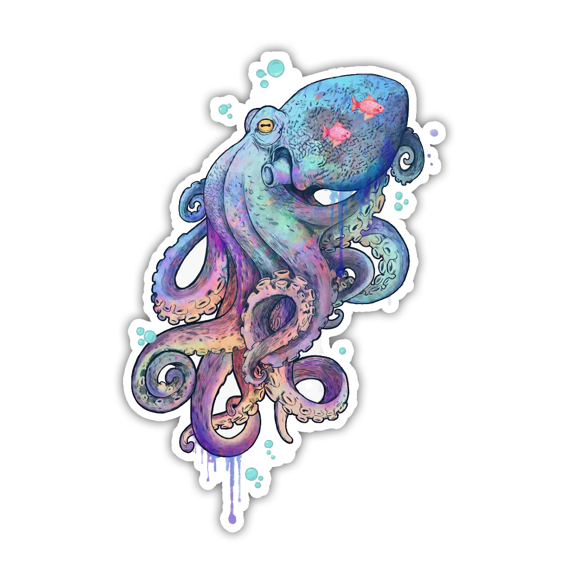 Watercolor Octopus Die Cut Sticker (1233)