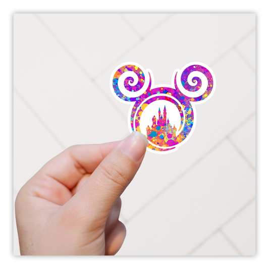 Hidden Mickey Mouse Icon - Disney Castle Rainbow Burst Die Cut Sticker (1236)