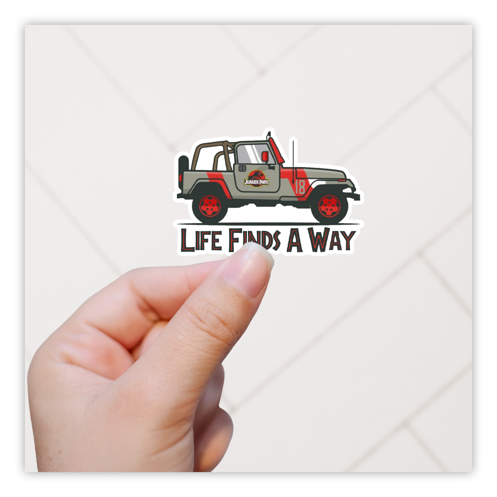 Jurassic Park Jeep Life Finds A Way Die Cut Sticker (1239)