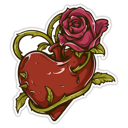 Heart Rose and Thorns Die Cut Sticker (1318)