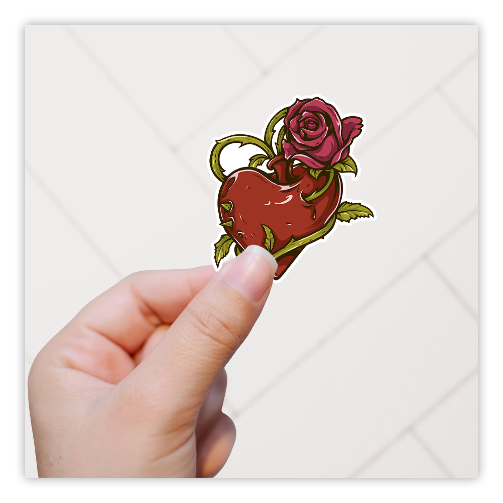 Heart Rose and Thorns Die Cut Sticker (1318)