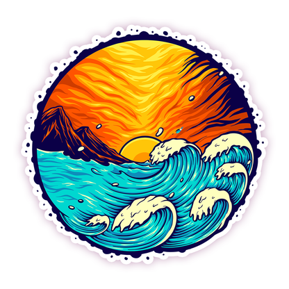 Tropical Ocean Waves at Sunset Die Cut Sticker (136)