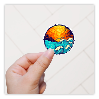 Tropical Ocean Waves at Sunset Die Cut Sticker (136)