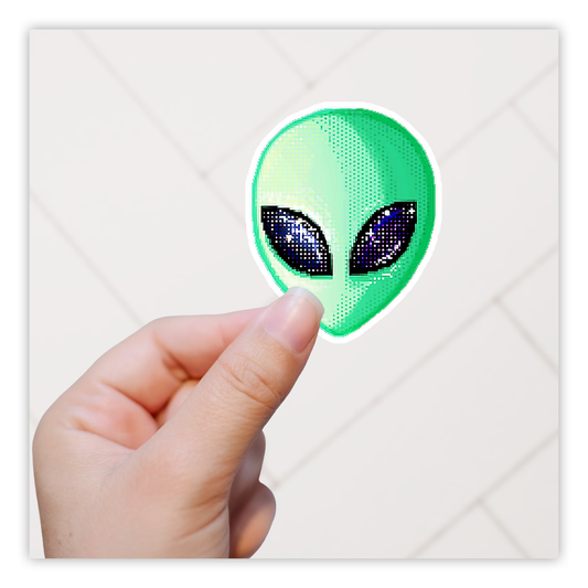 Green Alien Head Die Cut Sticker (1381)