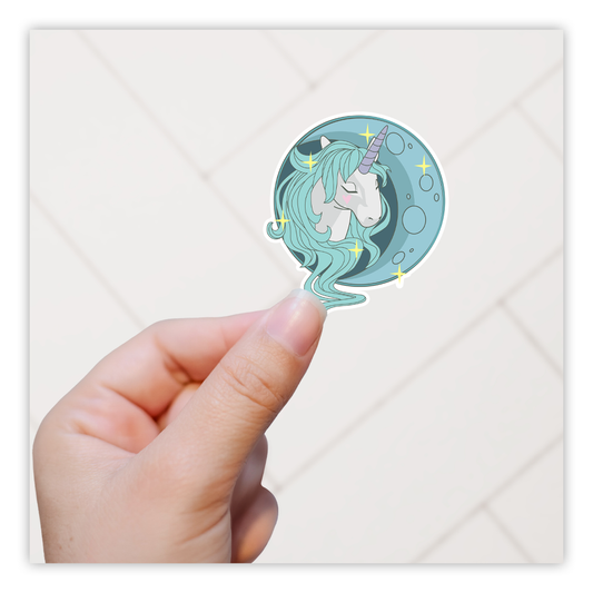 Blue Unicorn & Moon Die Cut Sticker (138)