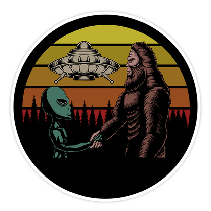 Alien Bigfoot Top Secret Meeting Die Cut Sticker