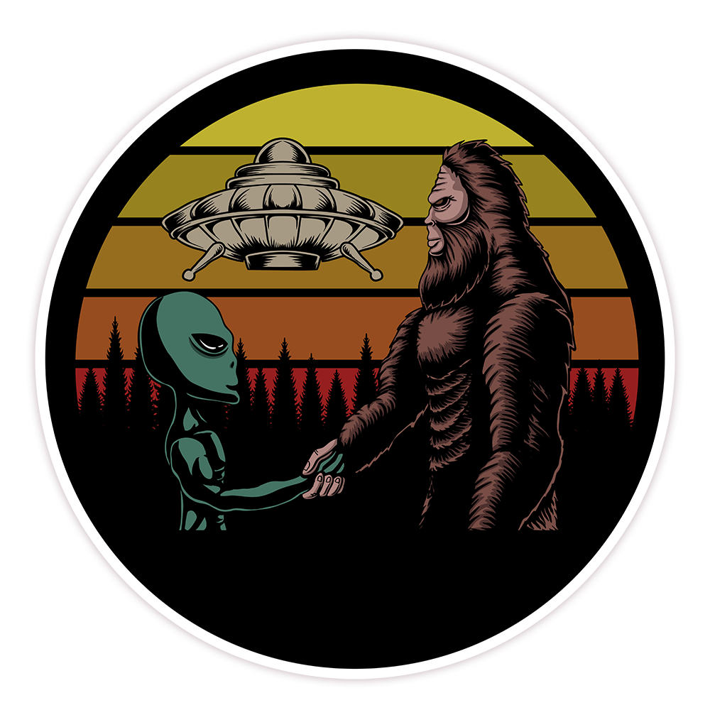 Alien Bigfoot Top Secret Meeting Die Cut Sticker (151)