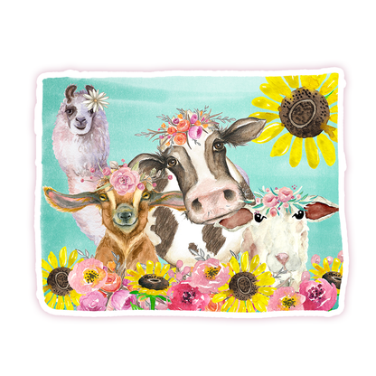 Farm Life Farm Animals Sunflowers Cow Goat Llama Sheep Die Cut Sticker (1516)