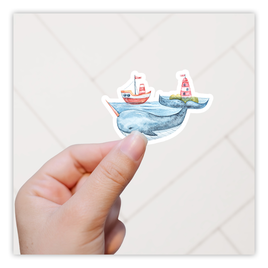 Watercolor Whale Boat Lighthouse Die Cut Sticker (1517)