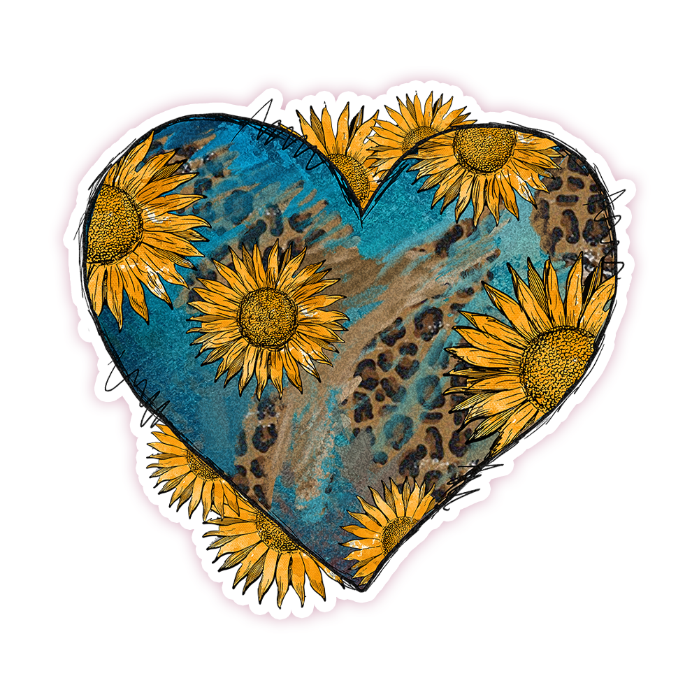 Boho Sunflowers Heart Die Cut Sticker (1520)