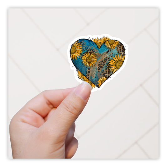 Boho Sunflowers Heart Die Cut Sticker (1520)