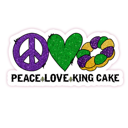 Mardi Gras Peace Love King Cake Die Cut Sticker (1521)