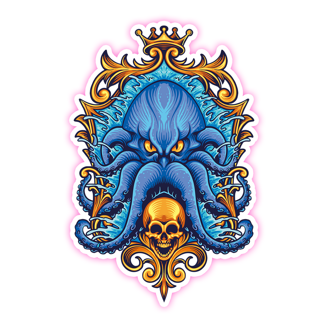 Fancy Blue Cthulhu Die Cut Sticker (161)