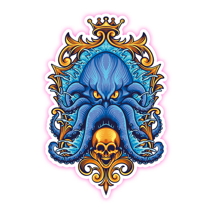 Fancy Blue Cthulhu Die Cut Sticker (161)