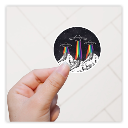 Alien Abduction UFO Rainbow Die Cut Sticker (1888)