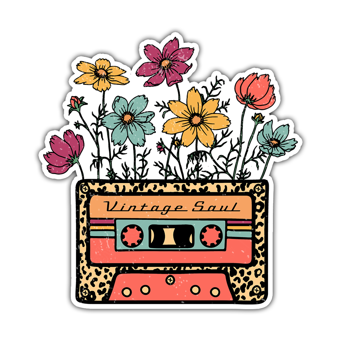 Vintage Soul Cassette Tape Wild Flowers Die Cut Sticker (1922)