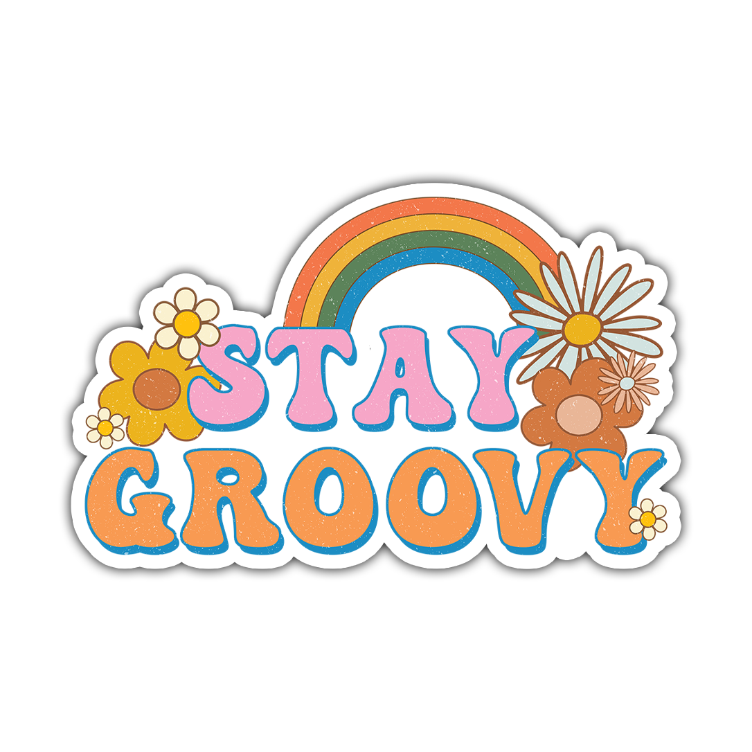 Stay Groovy Rainbow Y2K Flowers Die Cut Sticker (1925)