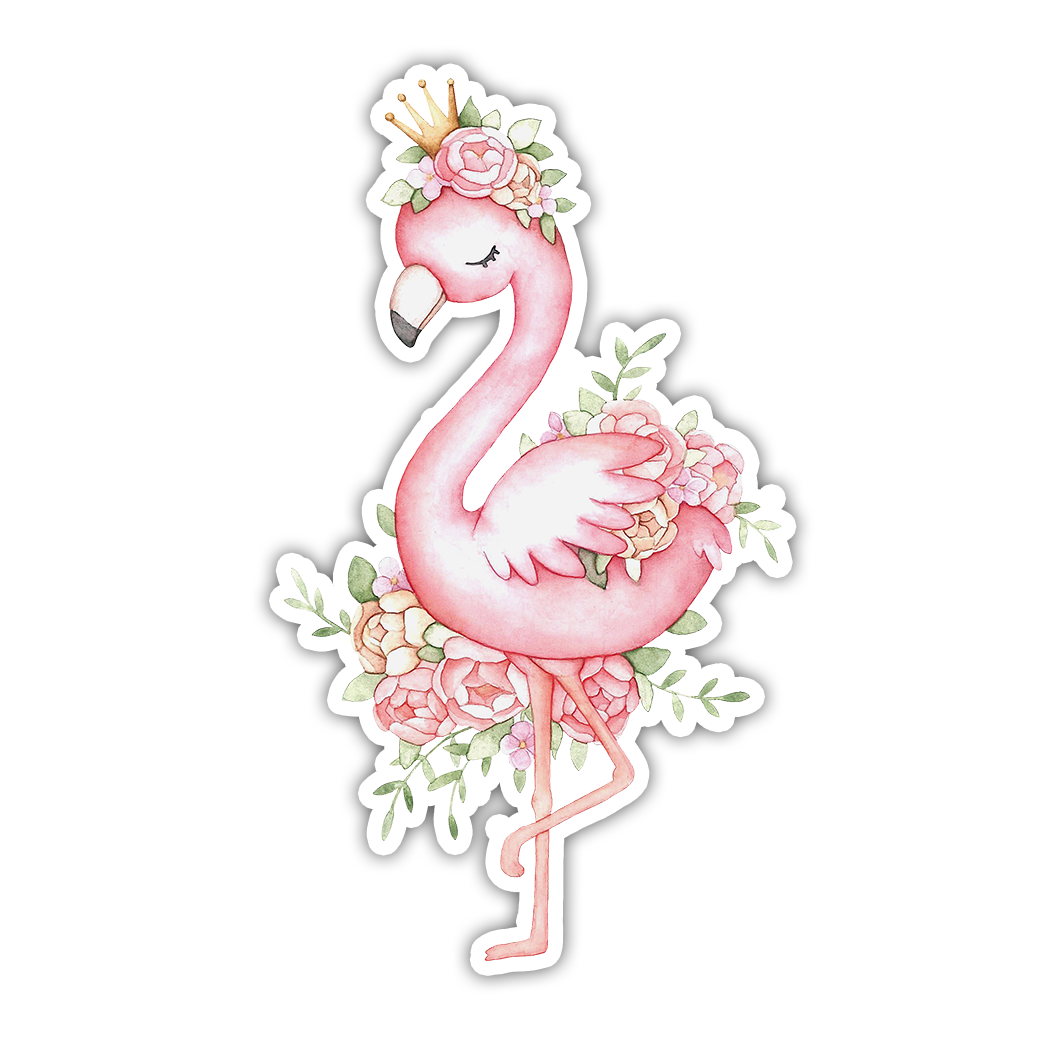 Watercolor Flowery Flamingo Die Cut Sticker (1973)