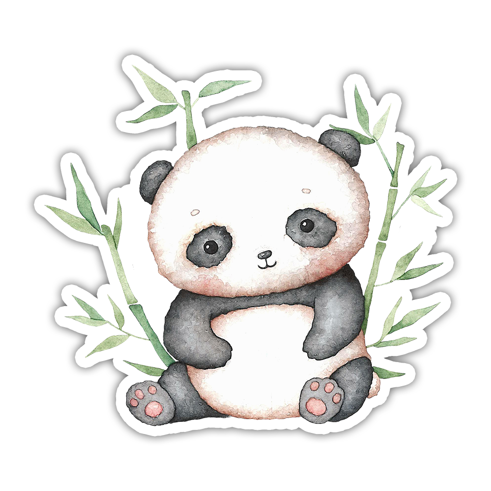 Watercolor Panda Bear and Bamboo Die Cut Sticker (1938)