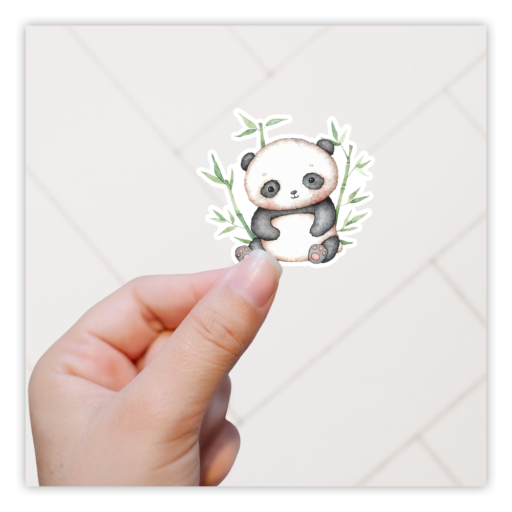 Watercolor Panda Bear and Bamboo Die Cut Sticker (1938)