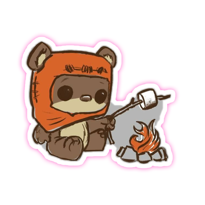 Star Wars Ewok Wicket Roasting Marshmallows Die Cut Sticker (1961)