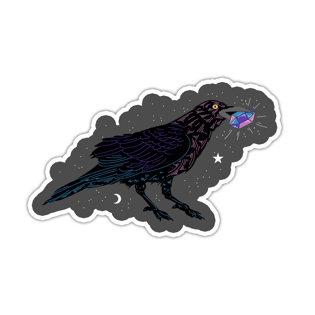 Rainbow Crystal Crow Raven Die Cut Sticker (2070)