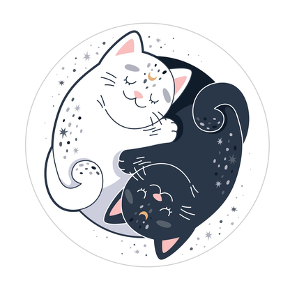 Yin Yang Black White Cats Die Cut Sticker (2073)