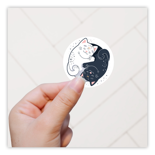 Yin Yang Black White Cats Die Cut Sticker (2073)