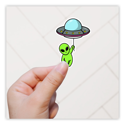 Alien with UFO Balloon Die Cut Sticker (2113)