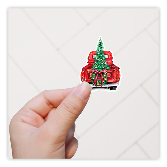 Red Truck Christmas Tree Die Cut Sticker (212)