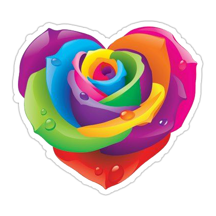 Rainbow Rose Heart Die Cut Sticker (2144)