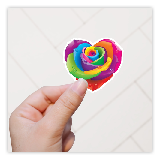 Rainbow Rose Heart Die Cut Sticker (2144)