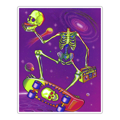 Crazy Retro Skeleton Skater Die Cut Sticker (2155)