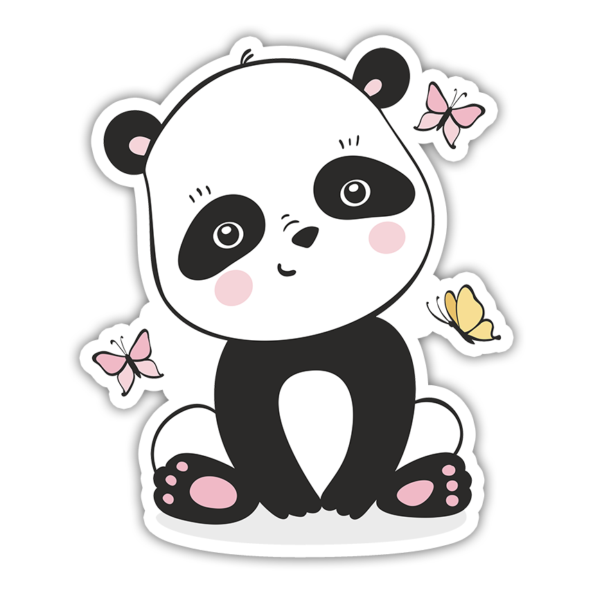 Cartoon Panda Bear with Butterflies Die Cut Sticker (2192)