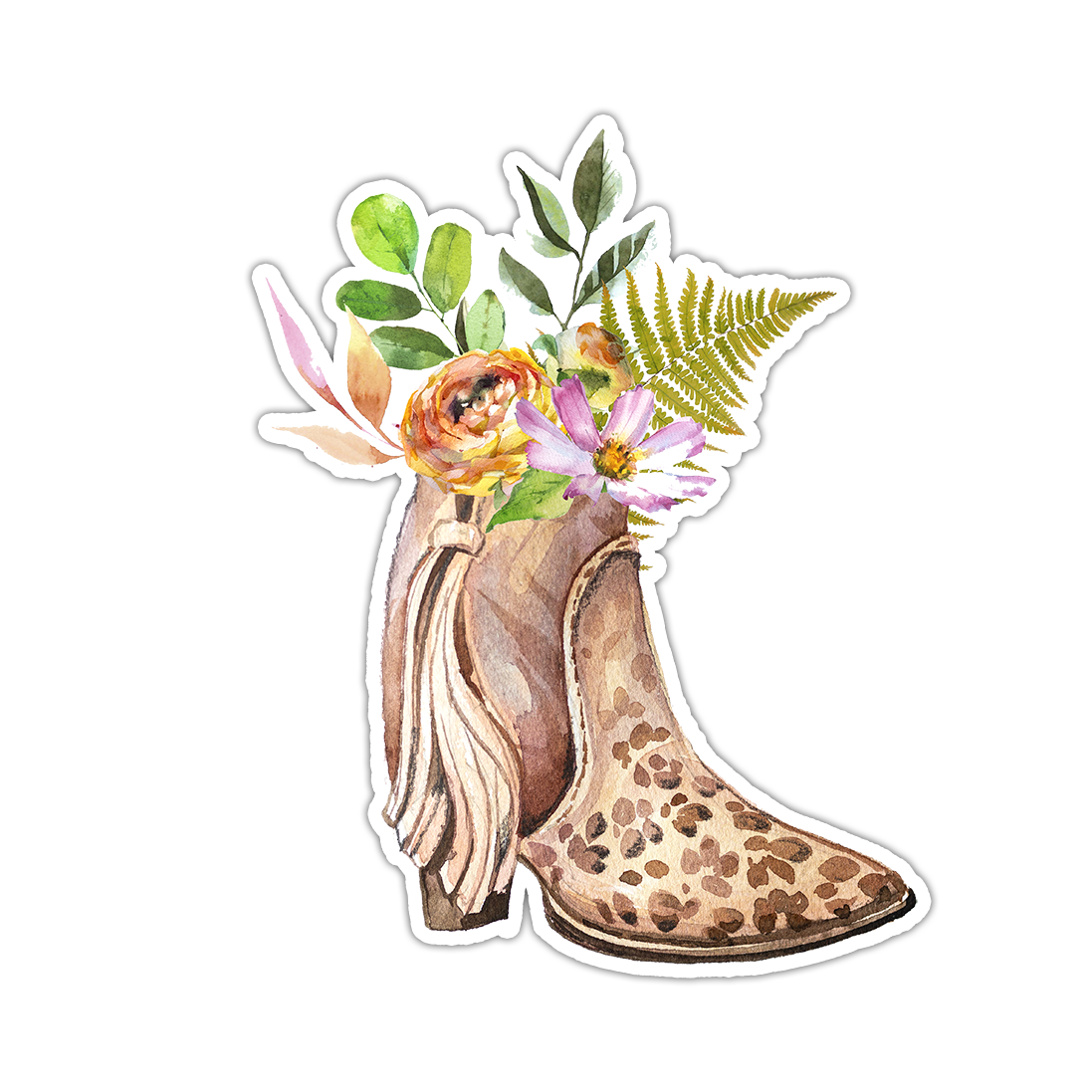 Boho Cowboy Boot Flowers Die Cut Sticker (2231)