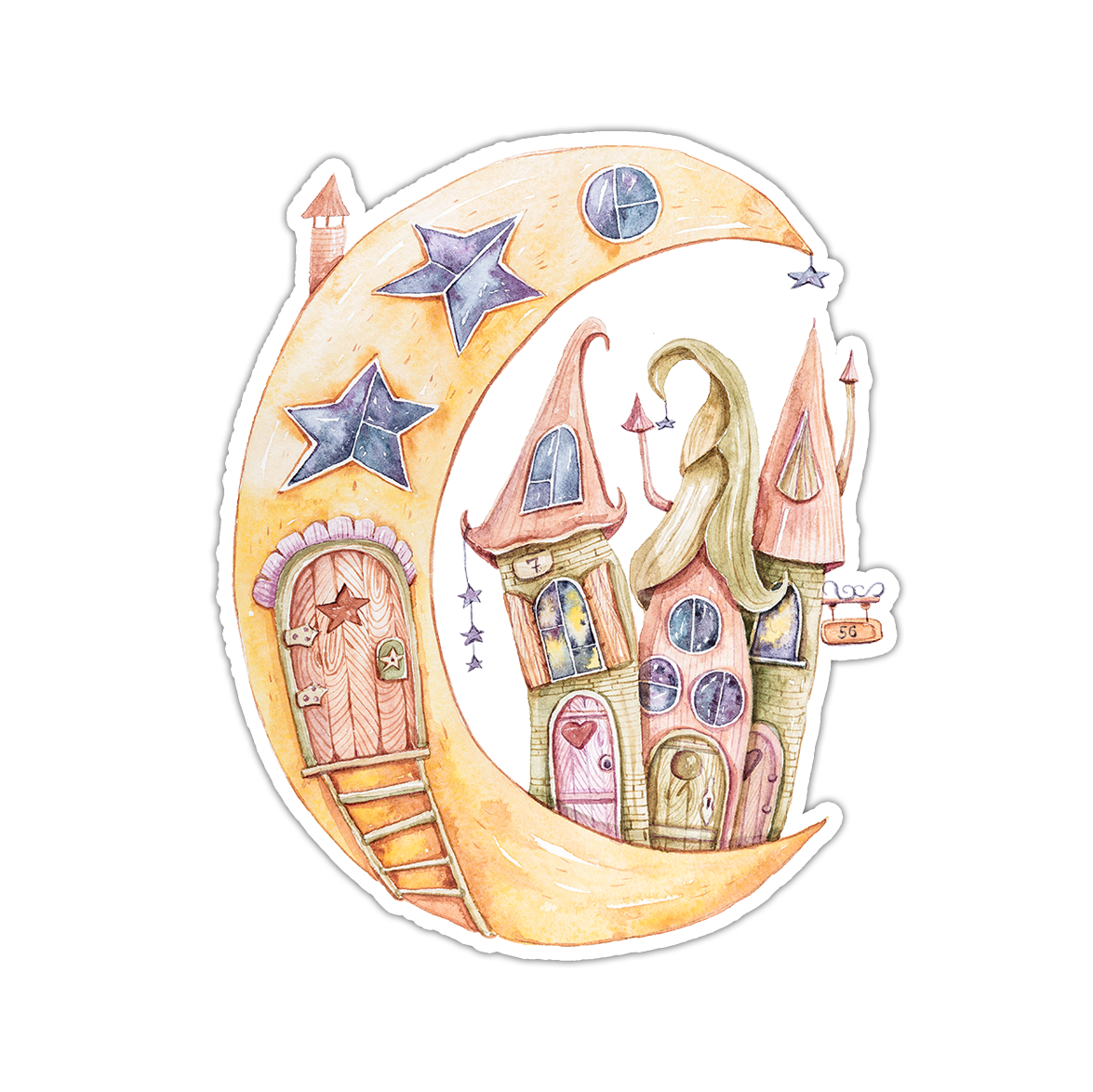 Fantasy House Crescent Moon Die Cut Sticker (2232)